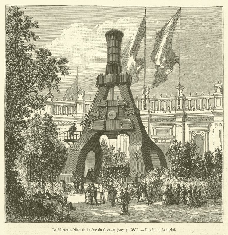 Støbehammeren fra Creusot-fabrikken (gravering) af French School