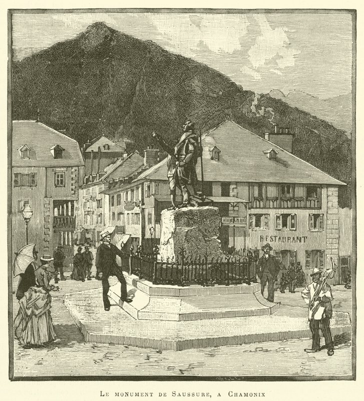 Saussure-monumentet i Chamonix (gravering) af French School