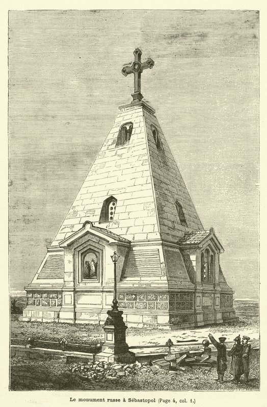 Det russiske monument i Sevastopol (gravering) af French School