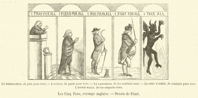 The Five All, engelsk tryk (gravering) af French School