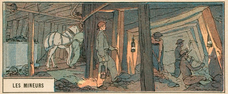 Minearbejderne (farve litho) af French School