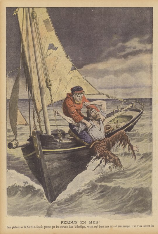 Tabt på havet! (farve litho) af French School