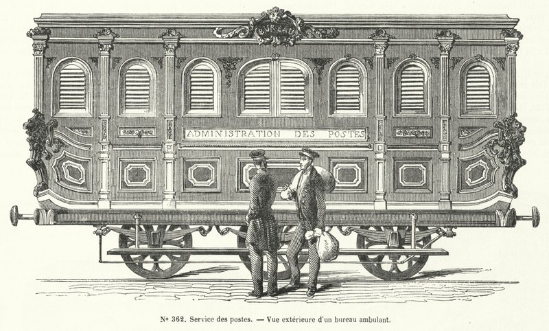 Postvogn på de franske jernbaner (gravering) af French School