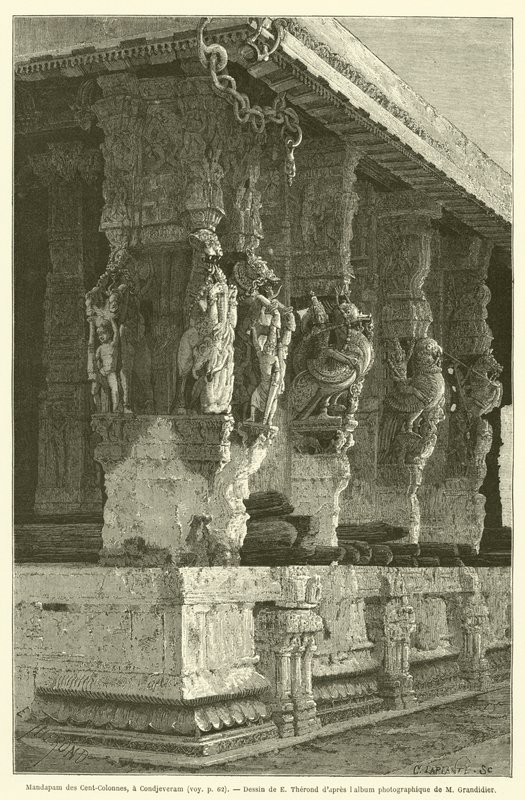 Mandapam af de hundrede søjler, ved Condjeveram (gravering) af French School