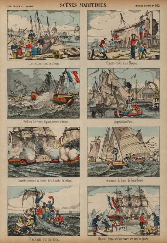 Maritime scener (farvegravering) af French School