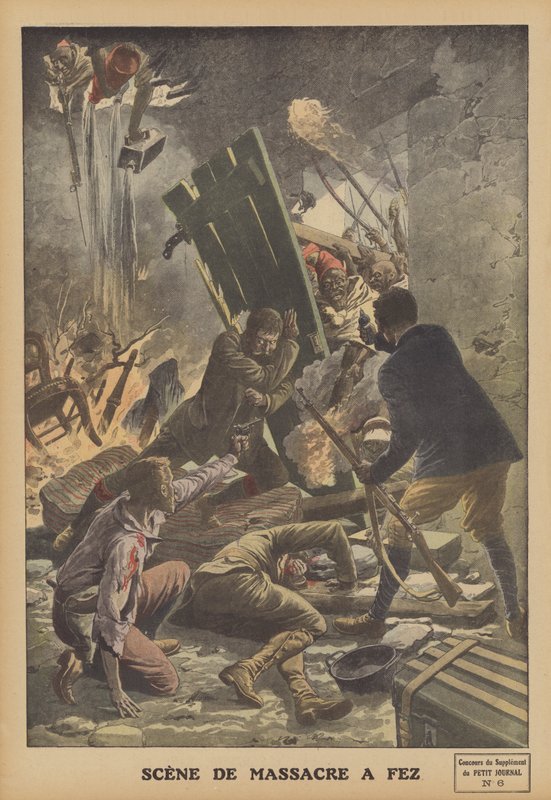 Massakre i Fez, Marokko (farve litho) af French School