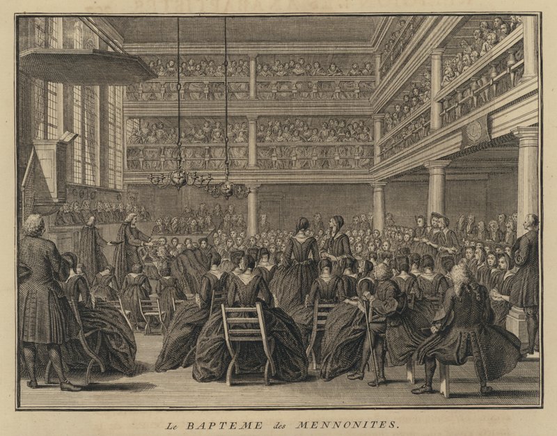 Mennonit dåbsceremoni (gravering) af French School