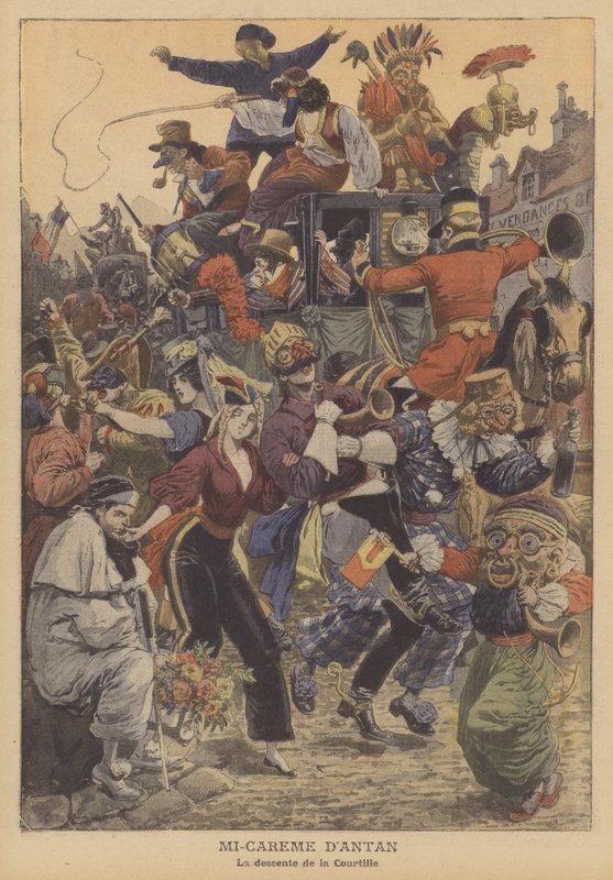 Gårsdagens midt i fastetiden (farve litho) af French School