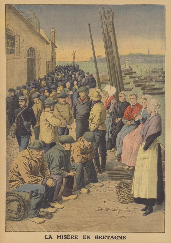 Elendighed i Bretagne (farve litho) af French School