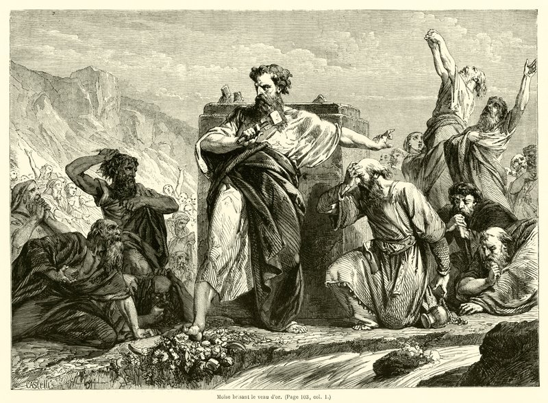 Moses bryder guldkalven (gravering) af French School