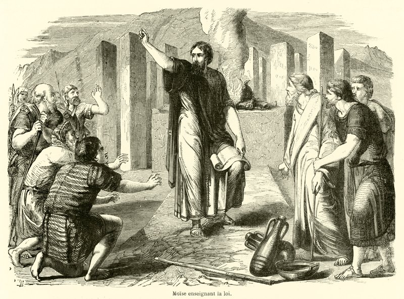 Moses underviser i loven (indgravering) af French School