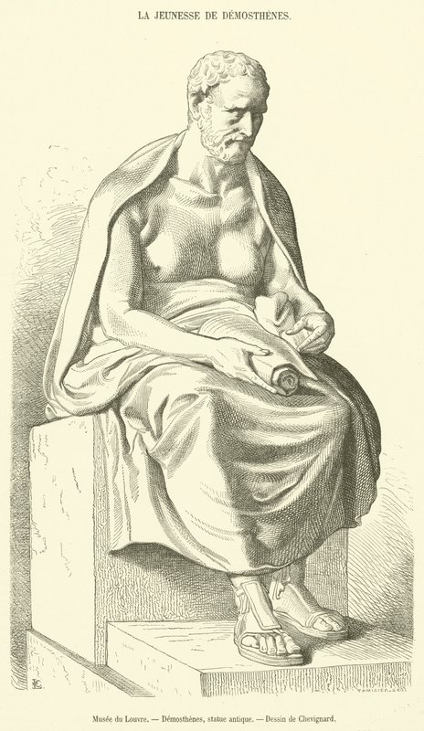 Musée du Louvre, Demosthenes, statue antik (gravering) af French School