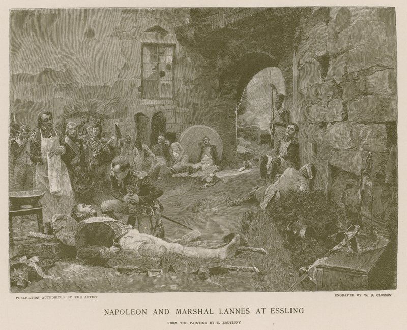 Napoleon og marskal Lannes ved Essling af French School