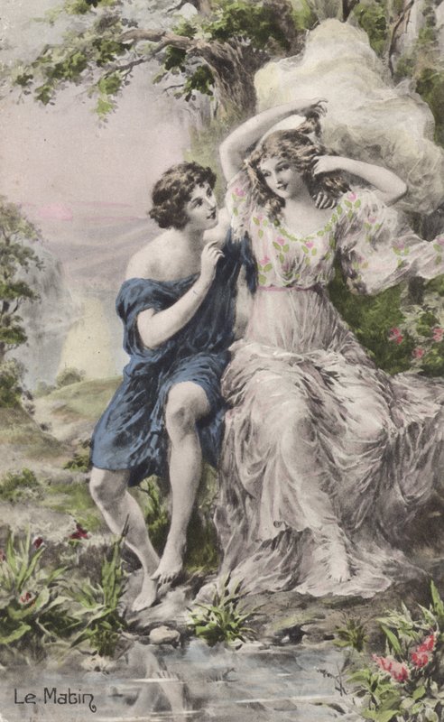 Præstepar (farve litho) af French School
