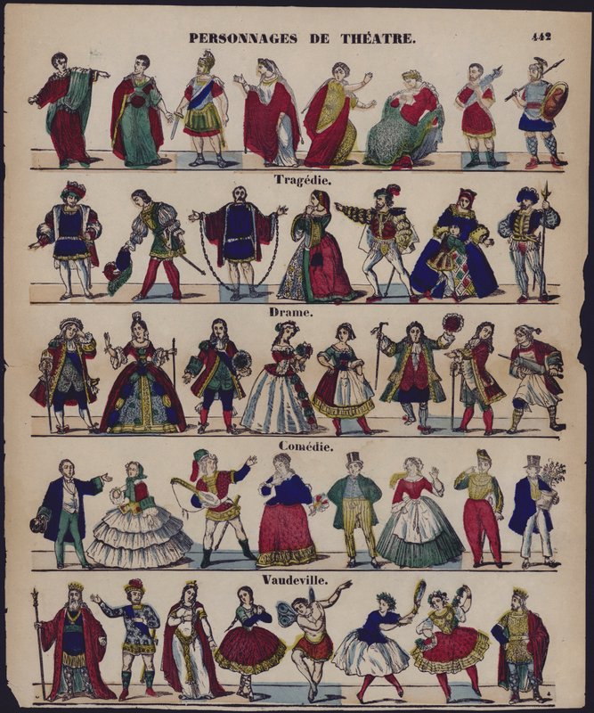 Personnages de theater (farvegravering) af French School