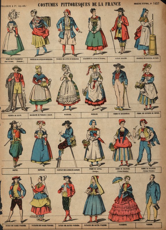 Maleriske kostumer af Frankrig (farvet gravering) af French School