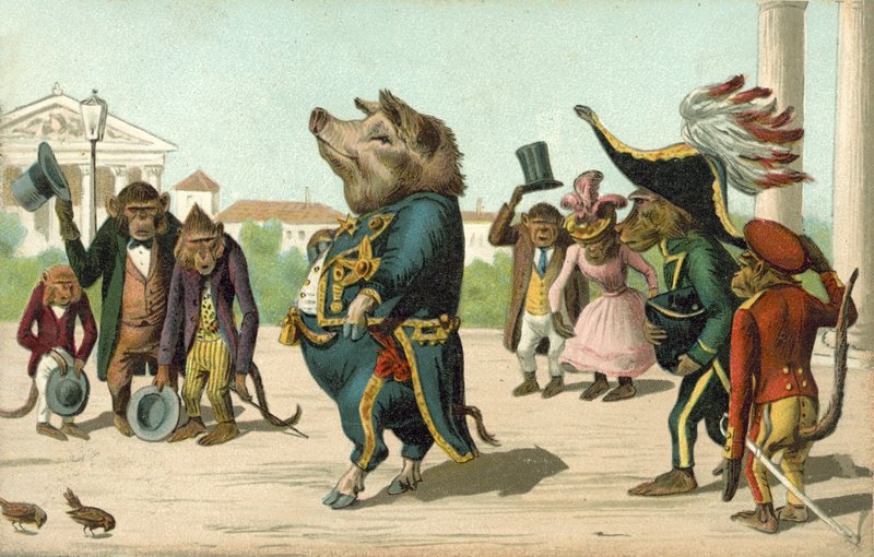 Gris klædt ud som en general (farve litho) af French School