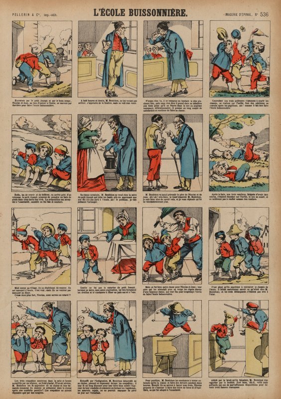 Leger pjækker fra skole (farvet indgravering) af French School