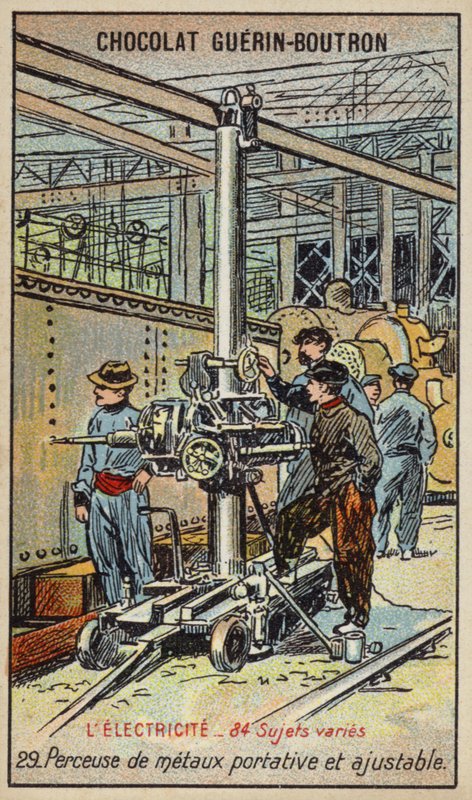 Bærbar og justerbar metalboremaskine (chromolitho) af French School