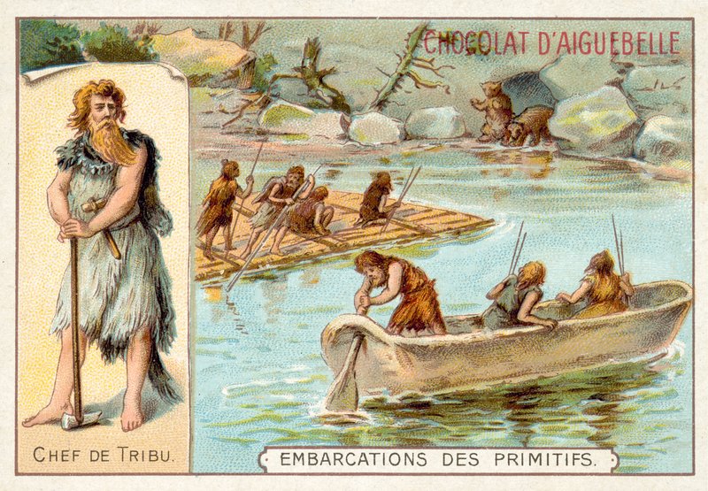 Forhistoriske både (chromolitho) af French School