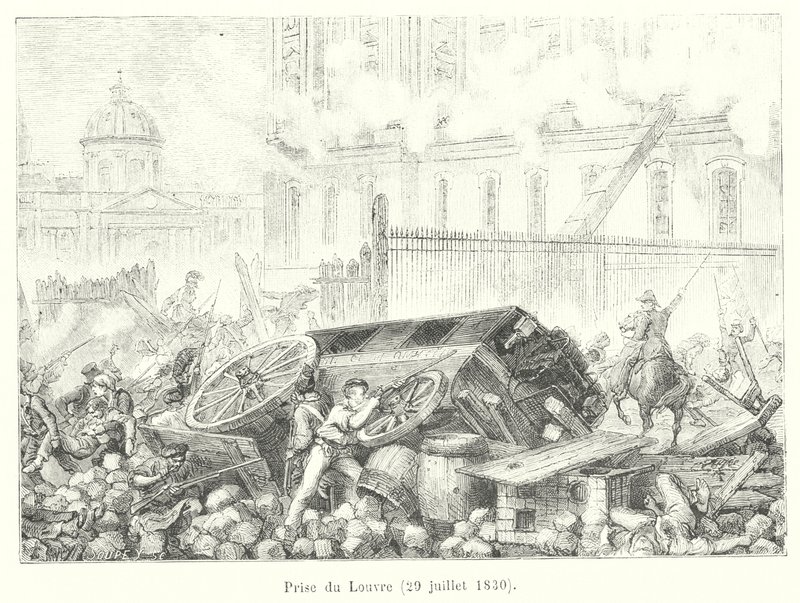 Capture of Louvre, 29. juli 1830 (gravering) af French School