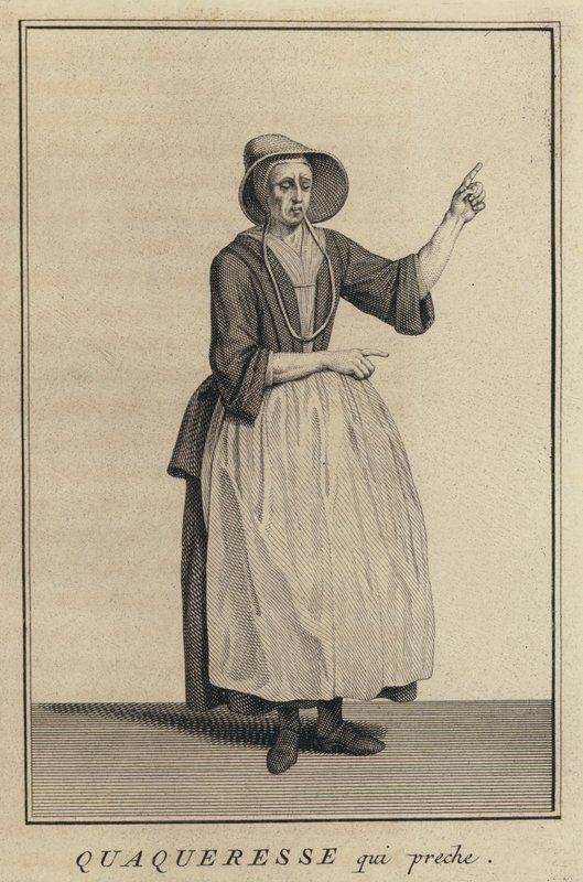 Quaker kvinde prædiker (gravering) af French School