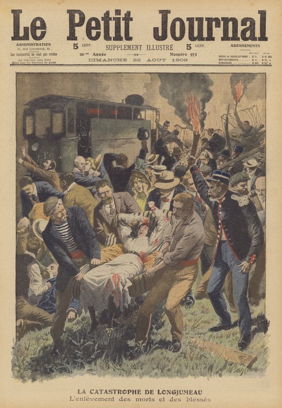 Jernbaneulykke ved Longjumeau, Frankrig (farve litho) af French School