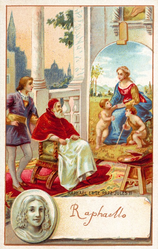 Raphael og pave Julius II (chromolitho) af French School