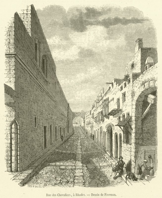Riddernes gade på Rhodos (gravering) af French School