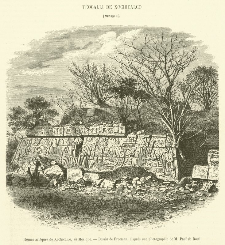 Aztec-ruinerne af Xochicalco, Mexico (gravering) af French School