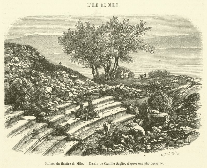 Ruinerne af Milos Teater (gravering) af French School