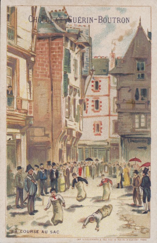 Rækkeløb i en gade (chromolitho) af French School