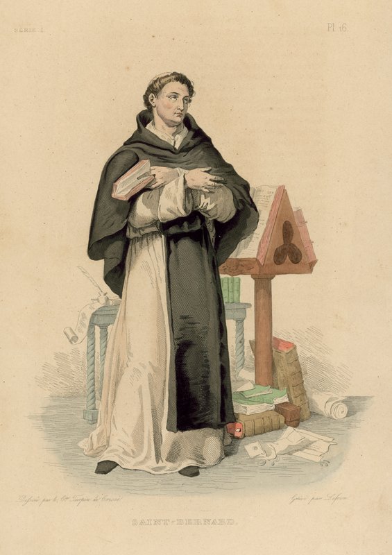 Saint Bernard (farvet gravering) af French School