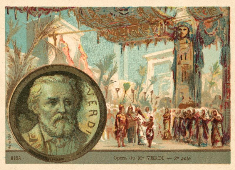 Scene fra Giuseppe Verdis opera Aida (chromolitho) af French School