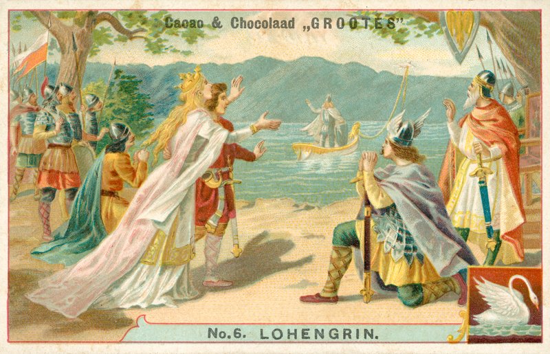 Scene fra Richard Wagners opera Lohengrin (chromolitho) af French School