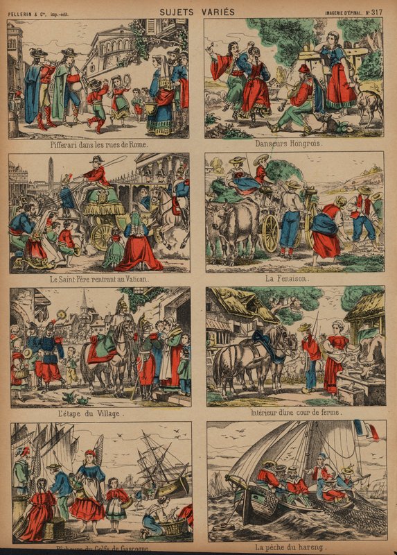 Scener fra hele Europa (farvet gravering) af French School