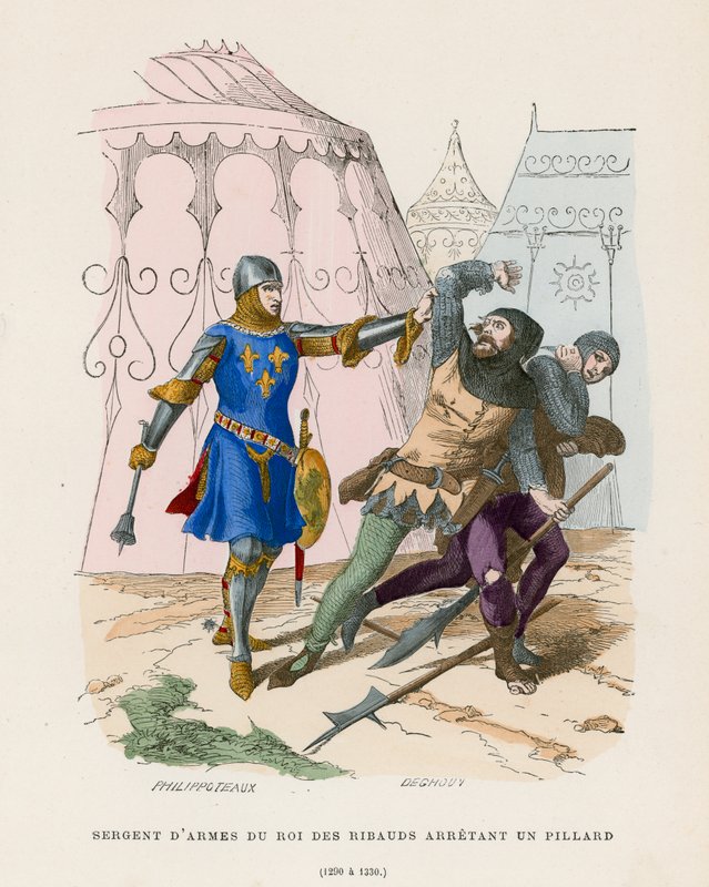 Våbensergent arresterer en plyndrer, 1290-1330 af French School