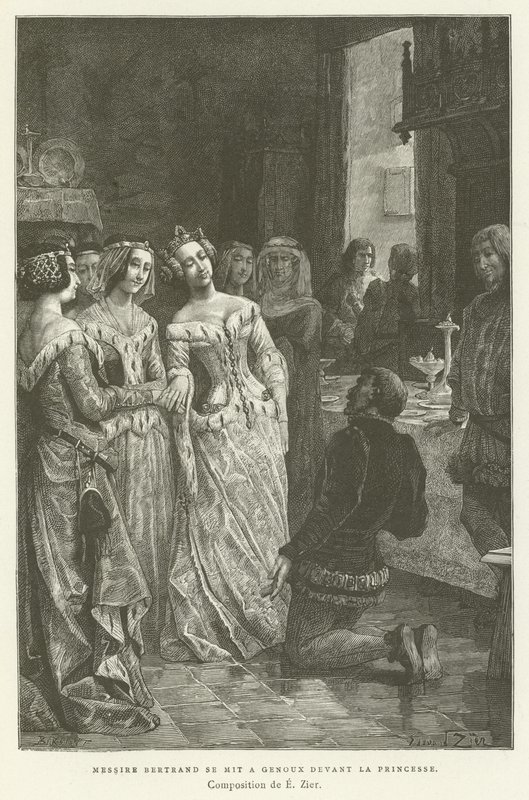 Sir Bertrand knælede foran prinsessen af French School