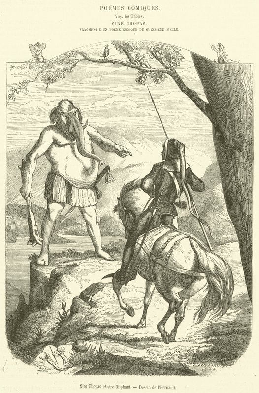 Sire Thopas og far Oliphant (gravering) af French School
