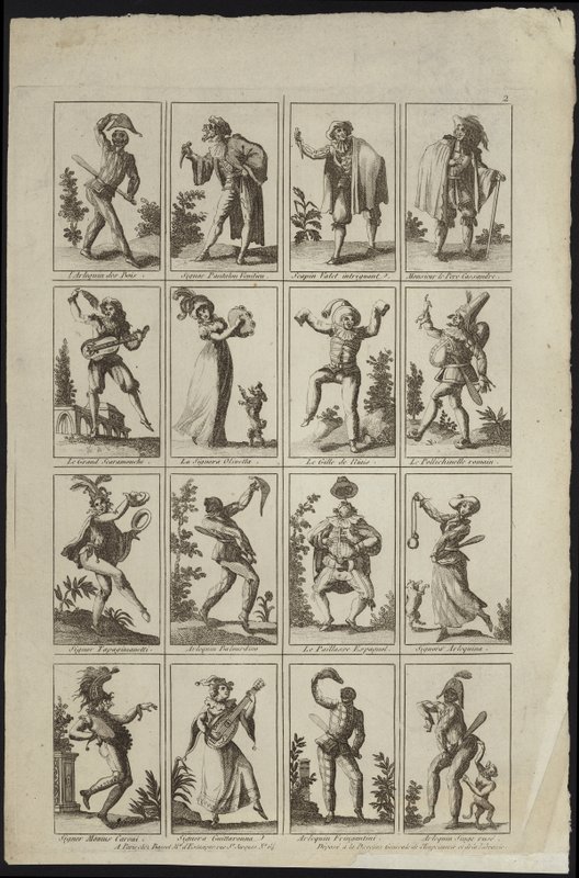 Seksten paneler forestillende figurer i kostume af French School