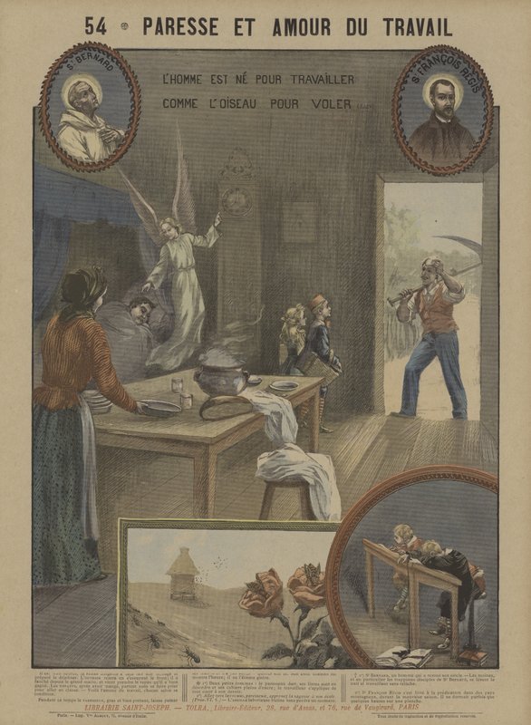 Dovendyr og flid (farve litho) af French School