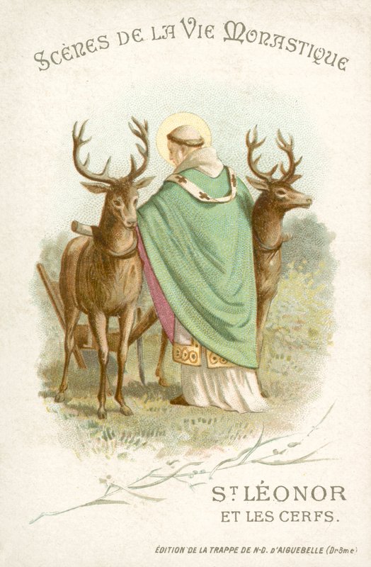 Sankt Leonor og hjorten (chromolitho) af French School