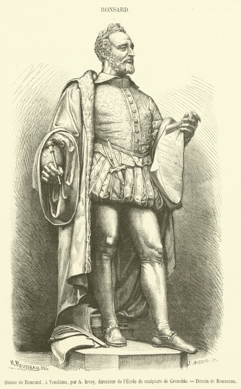Statue af Ronsard, i Vendome (gravering) af French School