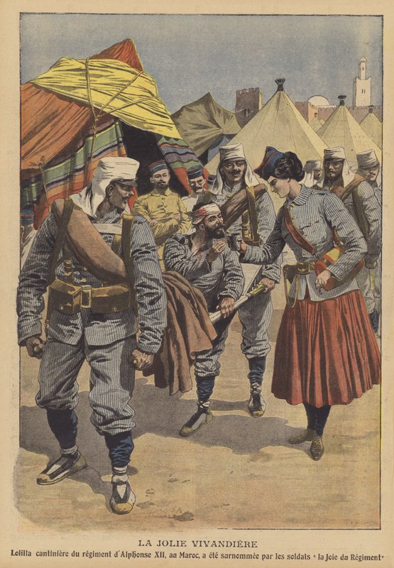 Den smukke vivandiere (farve litho) af French School