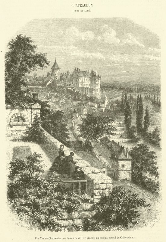 Udsigt over Chateaudun (gravering) af French School