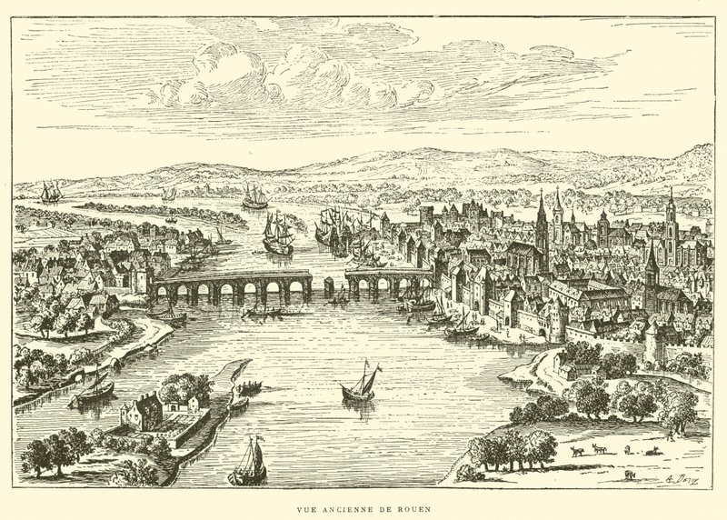 Gammel udsigt over Rouen (gravering) af French School