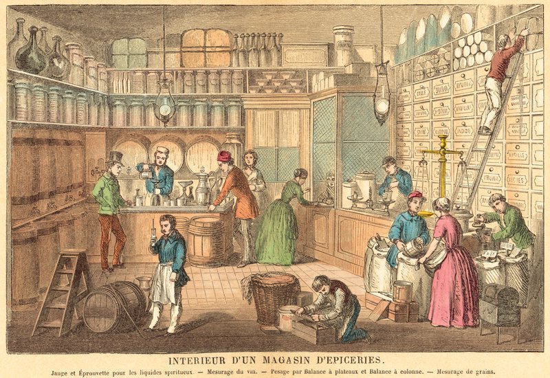 Vægte og mål (farvet gravering) af French School