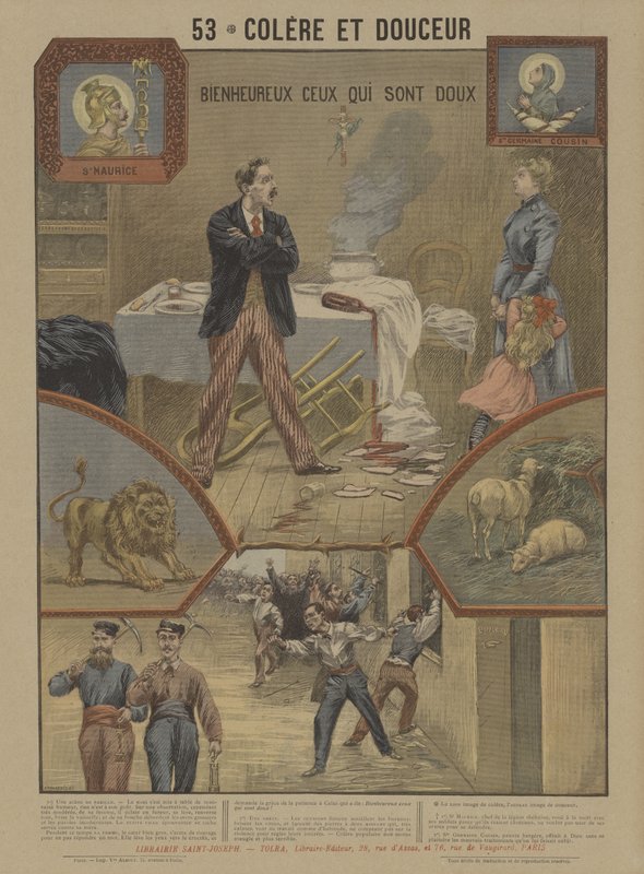 Vrede og tålmodighed (farve litho) af French School