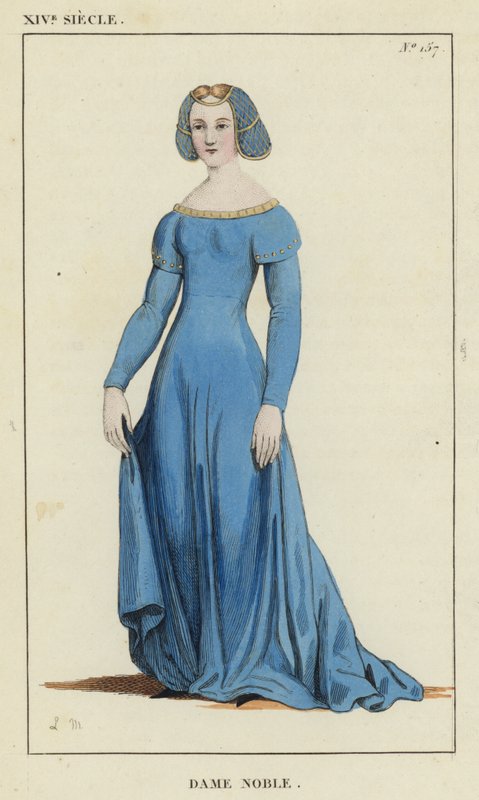 XIV Siecle, Dame Noble (farvet gravering) af French School