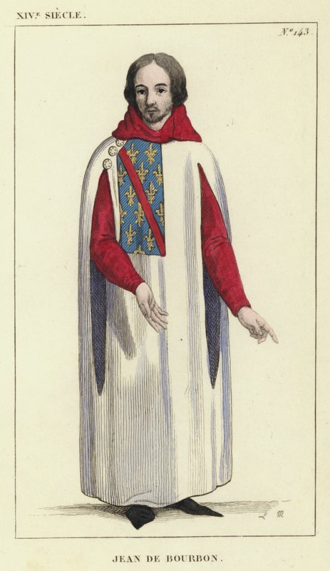 XIV Century, Jean de Bourbon (farvet gravering) af French School